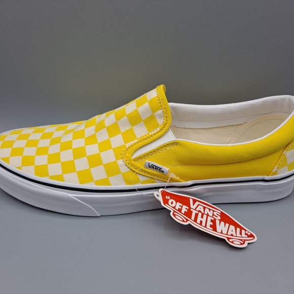 New Vans Classic Slip-On Checkerboard Cyber Yellow and True White Men's Size 11 - Picture 2 of 9